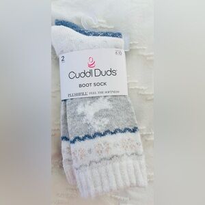 Cuddl Duds Gray and White  Blue Boot Socks women size 4-10